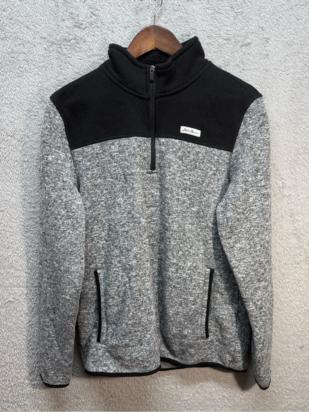 Eddie Bauer Gray Heather & Black Colorblock 1/4 Zip Fleece Jacket